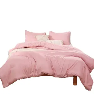 夏季冬季家居卧室纯色可逆柔软无皱纹易护理超细纤维轻质被子床上用品套装
