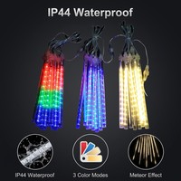 Luces LED de Cortina con Efecto Lluvia de Meteoros para Navidad, Alimentación por CA, Recargables, Impermeables IP44, 30cm, 8 Tubos de Plástico, Luces Decorativas para Exteriores