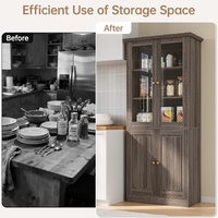 Meuble de cuisine autoportant en bois massif, armoire de rangement moderne pour café avec étagères réglables, style antique