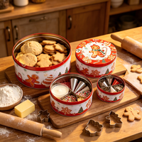 Lot de 3 boîtes rondes en métal de Noël, qualité alimentaire, pour biscuits, bonbons et emballages cadeaux de fêtes