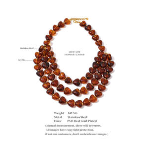 Collana Fatta a Mano a Strati con Catena a Cuore in Acrilico e Acciaio Inossidabile Rosso Scuro Ambra Verde, Gioiello d'Effetto Stile Autunno Inverno XY 3438 - Product Image 6