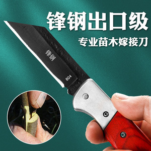Cuchillo de injerto plegable Kyushu Garden con mango rojo y hoja de acero para poda de árboles frutales - Product Image 5