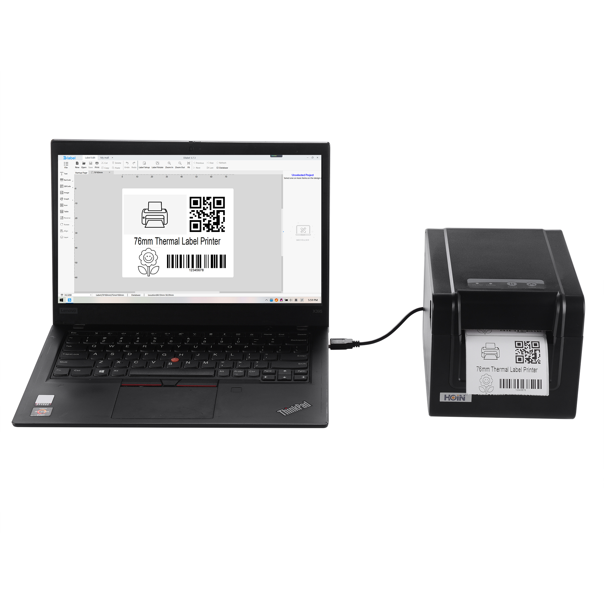 76mm Thermal  label Barcode adhesive printer HOP-HQ80 with Sticky Paper USB+BT