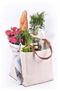 Sac fourre-tout Farmer Market en toile de coton naturel robuste avec poignées en cuir végétalien durable - Product Image 2