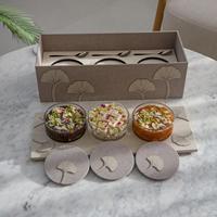 Boîte de rangement de luxe vide à 3 compartiments en forme de feuille de Ginkgo, en lin, pour dattes, baklava, emballages cadeaux, ensemble de boîtes pour dattes, confitures, pots de chocolat