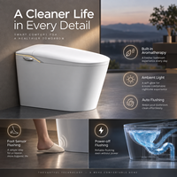 Toilette intelligente moderne avec bidet intégré, bouton à une touche, capteur au pied, chasse d'eau automatique, siège chauffant, séchoir à air chaud, affichage LED