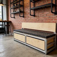 Banquette modulaire en contreplaqué de bouleau avec rangement et dossier pour restaurant et café