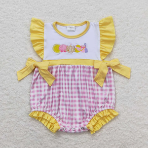 Nuovi Arrivi: Completi Estivi per Bambine con Ricamo di Conchiglie e Castello di Sabbia, Motivo a Quadretti Gingham, Outfit Coordinati per Sorelle - Product Image 4