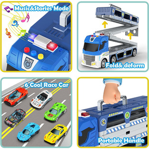 1:64 pieghevole catapulta auto portaoggetti eject ad alta velocità polizia macchina giocattolo lunghezza 1.30m vagone con suono di luce - Product Image 4