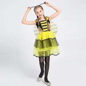 Trajes de abelha para performance de palco infantil fantasia de abelha zangão vestido fantasia infantil com asas de abelha