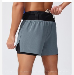Celana Pendek Lari Pria Musim Panas 2 Lapis Solid Tanpa Jahitan Pinggang Elastis Marathon Logo Kustom Aktif Bernapas Cepat Kering Celana Pendek Olahraga - Product Image 6