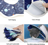 Collier de protection pliable pour animaux de compagnie, en polyester doux, tailles ajustables, cône de récupération pour chat avec imprimé 3D de dessin animé spatial pour petits animaux
