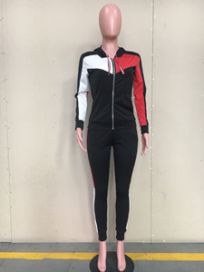 Ropa de mujer al por mayor moda costura Casual mujer deportes conjunto Jogging abrigo pantalones conjunto señoras dos piezas Jogger conjuntos - Product Image 4