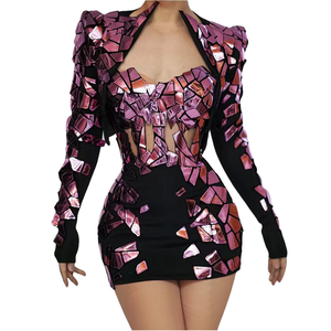 Conjunto de Vestido Corto Morado Elegante para Mujer, Estilo Mini Crop, para Actuaciones en Escenario, Top Tubo Ajustado con Lentejuelas para Ballet - Product Image 2