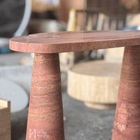 Table console de couloir en marbre travertin rouge vintage haut de gamme pour la maison, le salon, l'hôtel, la villa