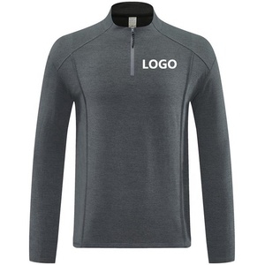 T-Shirt Fitness Personalizzata per Uomo, <span class=keywords><strong>Abbigliamento</strong></span> Sportivo Autunno-Primavera, Grigio con Zip 1/4, Vendita all'Ingrosso, Design Lul per Palestra - Product Image 1