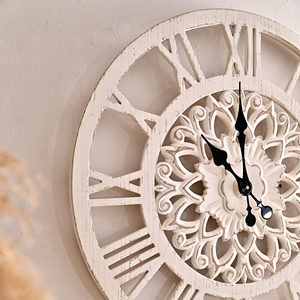 Rustic Style Large Wooden <b>Wall</b> <b>Clock</b> Still Life Pattern White Washed Finish Quartz Needle Display for <b>Living</b> <b>Room</b> Home Decor - Product Image 5