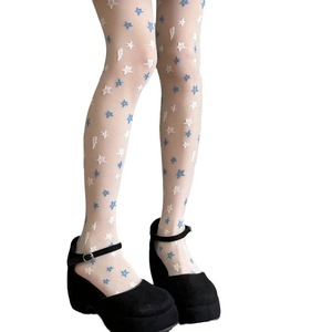 Women Sheer Pantyhose 15D Black With Blue Stars Pattern Y2k Style Fishnet <b>Tights</b> For Spring Autumn Winter Layering Wear - Product Image 5