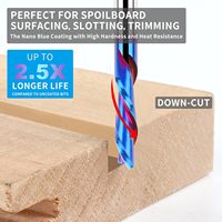 Fraise à spirale à coupe descendante, queue de 1/4 po, diamètre de coupe de 1/4 po, en carbure monobloc avec revêtement Nano Bleu, pour routeur CNC, OEM/ODM