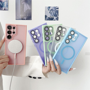 Fashion Frosted Metal Lens Magnetic Mobile Phone case for Samsung S26 ultra S25 S24 FE A Series matte <b>Camera</b> glass Back Cover - Product Image 1