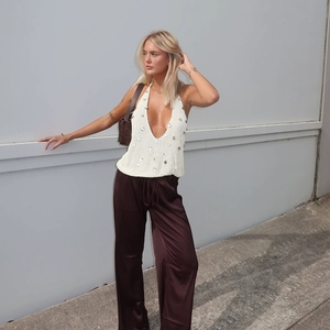 907 Spring New Women's Fason <b>Sequins</b> Sey Backless Vneck Anging Neck Woolen <b>Top</b> - Product Image 4