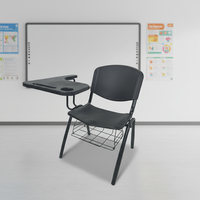 Chaise de formation empilable avec grande tablette d'écriture, panier de rangement, structure en acier en forme de cœur, chaise en plastique PP