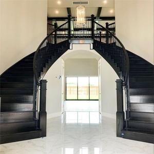 Cao cấp hai mặt cầu thang cong với thiết kế sắt lan can gỗ cứng bước và xây dựng mạnh mẽ cho biệt thự - Product Image 2