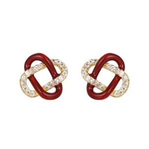 S925 Silver Stud Earrings Red Love Knot Geometric Design For Women Gift Jewelry - Product Image 5