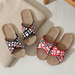 Sandali Unisex Estivi da Interno Comodi con Punta Aperta in <span class=keywords><strong>Lino</strong></span> e Suola in EVA, Fodera in <span class=keywords><strong>Lino</strong></span>, <span class=keywords><strong>Calzature</strong></span> Portatili in Plastica - Product Image 1