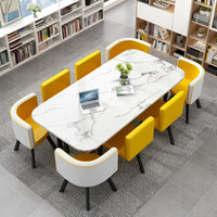 Table et chaises pliantes rectangulaires modernes avec plateau en bois pour salle à manger d'hôtel ou maison - 8 personnes