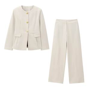 Traje de 2 piezas para mujer, nuevo vestido de oficina a la moda, traje con botones exquisitos, chaqueta <span class=keywords><strong>Retro</strong></span> de manga larga + traje de Pantalón recto de cintura media - Product Image 1