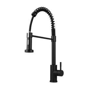 Black Hot and Cold water mixer single hole 360 Rotation Spring Pull Down Stainless Steel Kitchen Faucet