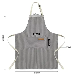 Wholesale Unisex Cooking Bib With 2 Pockets Kitchen Stripes Apron