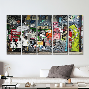 Impression sur toile de graffitis abstraits : œuvre d'art de style Banksy, élégance moderne, lot de 5 toiles - Product Image 2