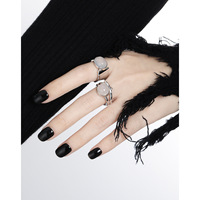 Bague ouverte en argent sterling S925 avec incrustation large d'agate polie, style de luxe discret et haut de gamme, pour mariage, fiançailles et usage quotidien