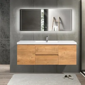 Oak Single Bathroom Vanity With Acrylic Top With Mirror Melamine Bathroom Basin Cabinet