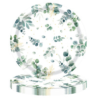 Vente en gros de vaisselle pour fête sur le thème de la sauge verte, assiettes en papier jetables pour décoration de mariage