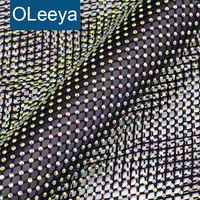 Tissu en maille strassée OLeeya Factory avec pierres de qualité australienne, style filet extensible pour applications DIY thermocollantes sur vêtements.