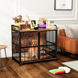 Table d'extrémité multifonctionnelle en acier et en bois pour chiens domestiques d'intérieur pour grands chiens moyens avec armoire de rangement - Product Image 1