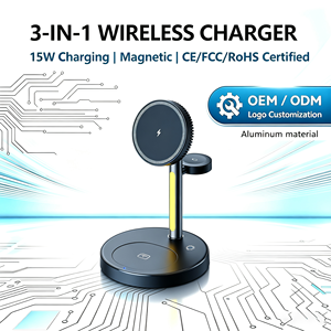 Chargeur sans fil magnétique puissant 3-en-<span class=keywords><strong>1</strong></span> pour voiture avec lumière LED, pour smartphone, prix usine - Product Image 2