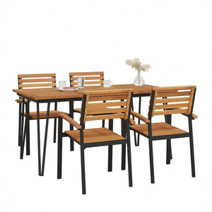 Ensemble de jardin en bois d'acacia massif 4 places avec structure en métal thermolaqué, mobilier d'extérieur au design contemporain - Product Image 1