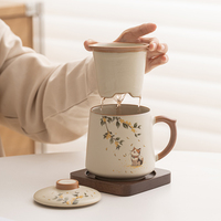 Tasse à thé en céramique moderne avec couvercle Tasse à filtre-Cadeau d'affaires de brassage de thé à usage personnel pour le bureau pour les cadeaux