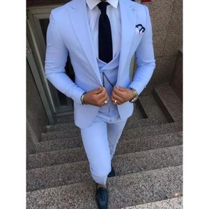 Elegante Novo Terno Masculino Azul Claro 2025, <span class=keywords><strong>3</strong></span> Peças, Sob Medida, Lapela Superior, para Noivo, Smoking, Baile de Formatura, Festa, Ajuste Slim, Ternos de Casamento Masculinos - Product Image 3