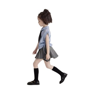 2023 estate nuovo abbigliamento Casual per bambini coreano da ragazza alla moda con Top senza maniche a righe verticali corto irregolare - Product Image 5