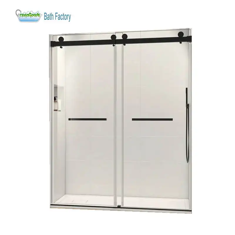 american 60" W X 76" H Frameless Tempered Glass Pulleys Double Sliding Shower Door for Bathroom