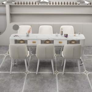 Juego de mesa y silla para salón de uñas con superficie de mármol blanco nieve, vidrio templado, estilo japonés, para manicura y barra de uñas - Product Image 3
