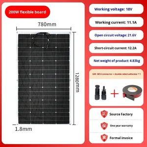 <span class=keywords><strong>Panneau</strong></span> solaire photovoltaïque flexible 200W à vente chaude <span class=keywords><strong>pour</strong></span> la charge de <span class=keywords><strong>voiture</strong></span>, tricycle, véhicule électrique, 18V, portable, noir/blanc - Product Image 6