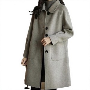 Abrigo de Invierno para Mujer, Nuevo Estilo, Cuello Redondo, Adornado con Cuentas, Estilo Coreano, Corte Entallado, Elegante, Largo, de Poliéster y Lana - Product Image 3