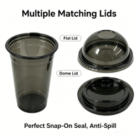 Gobelets jetables en PET avec couvercles plats, gobelets en plastique de qualité alimentaire pour jus, café, lait, thé à emporter