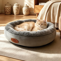 Coussin rond en peluche chaud pour l'hiver, lit pour chat en polaire épaisse, lit pour animaux de compagnie en forme de beignet pour chats et grands chiens, lit d'intérieur pour chat, vente en gros OEM